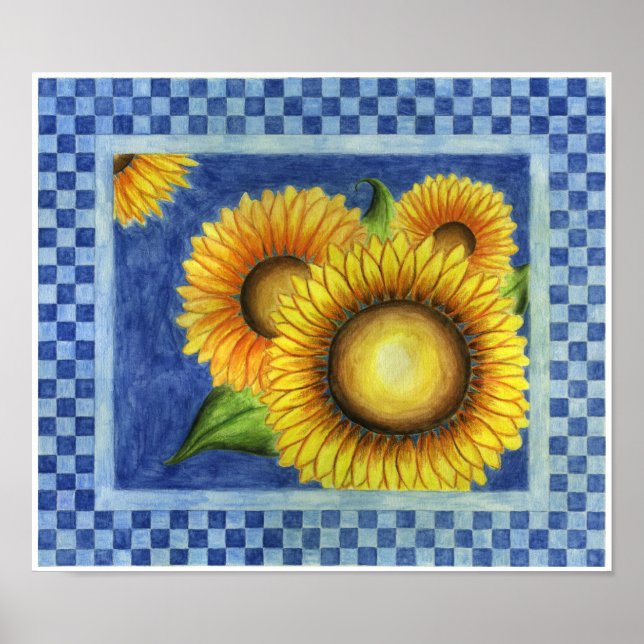 Sonnenblumen Land Folklorekunst Plakat drucken (Vorne)