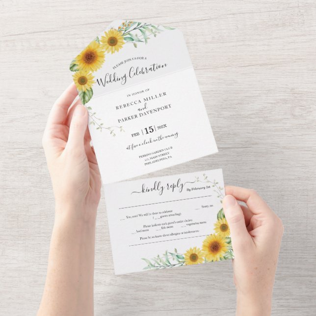 Sonnenblumen Land Hochzeit Einladung in einem (Abreißen)