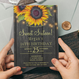 Sonnenblumen Land Holz 16 . Geburtstag Einladung