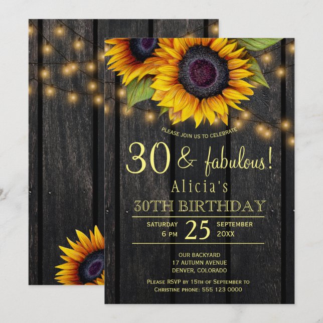 Sonnenblumen Land Holz 30 sagenhafte Einladung (Vorne/Hinten)
