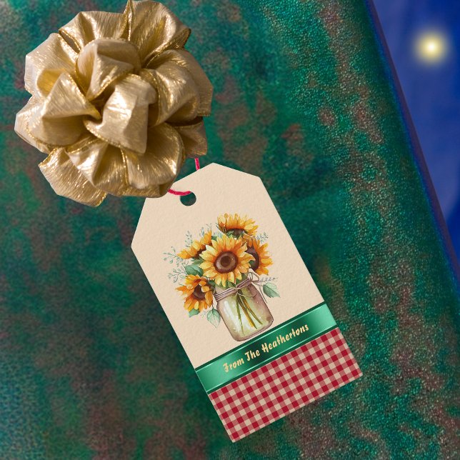 Sonnenblumen Land Rotes Gingham Personalisiert Geschenkanhänger (Von Creator hochgeladen)