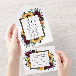 Sonnenblumen Land Rustikal Elegante Hochzeit im He All In One Einladung