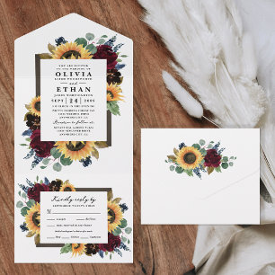 Sonnenblumen Land Rustikale Hochzeit im Herbst UAW All In One Einladung