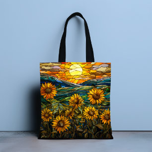 Sonnenblumen-Land-Sonnenuntergang-Bauernhaus-Gesch Tasche
