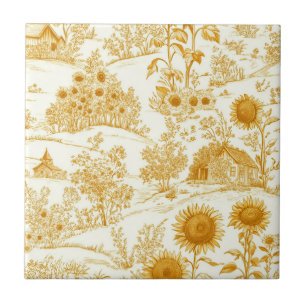 Sonnenblumen-Land Vintage Gelb Toile (1) Fliese