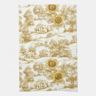 Sonnenblumen-Land-Vintage-Gelb-Toile (4) Geschirrtuch