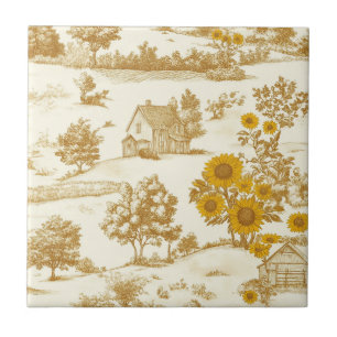 Sonnenblumen-Land Vintage Gelbe Toile (3) Fliese