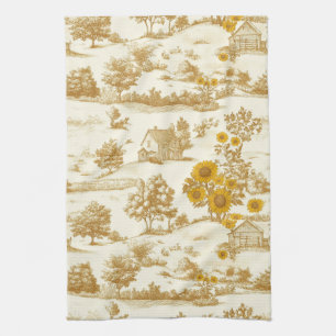Sonnenblumen-Land Vintage Gelbe Toile (3) Geschirrtuch