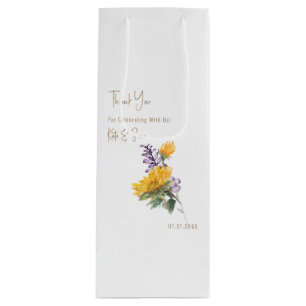 Sonnenblumen & Lavendel Elegante Weiße Hochzeit Geschenktüte Für Weinflaschen