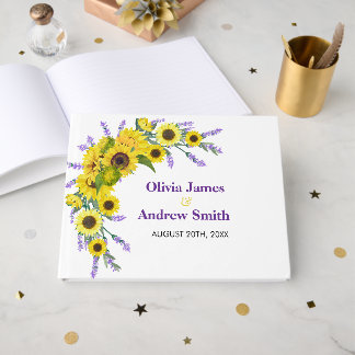 Sonnenblumen & Lavendel Vintage Florale Hochzeitsf Gästebuch