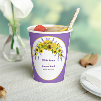 Sonnenblumen & Lavendel Vintage Florale Hochzeitsf Pappbecher