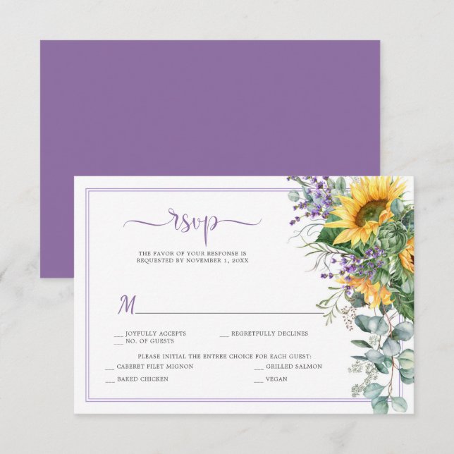 Sonnenblumen Lavender Eukalyptus Grüne UAWG RSVP Karte (Vorne/Hinten)