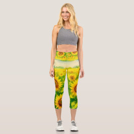 Sonnenblumen-Leggings mit hoher Taille Capri Leggings