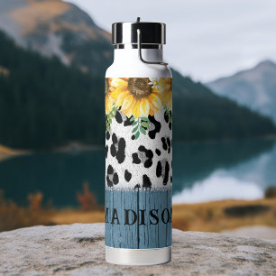 Sonnenblumen Leopard Print Rustic Chic Name Trinkflasche