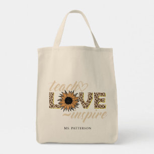 Sonnenblumen-Leoparden-Lehrer-Dankesname Tragetasche