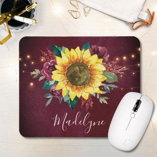 Sonnenblumen-Lichter Blütenburgund-Monogramm Mousepad