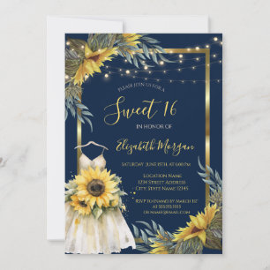 Sonnenblumen, Lichter, Kleid Holztextur Süß 16 Einladung