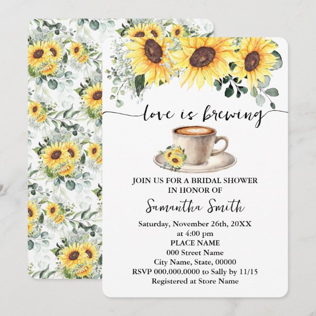 Sonnenblumen Liebe Brauen Dusche Kaffee Bar Party Einladung (Vorne/Hinten)