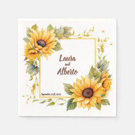 Sonnenblumen-Liebe: Personalisierte Hochzeit von N Serviette