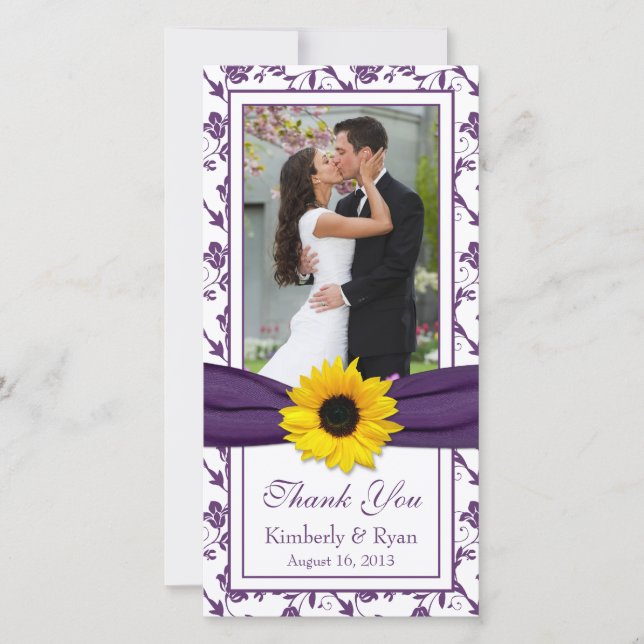 Sonnenblumen Lila Blumenband Hochzeit Vielen Dank Dankeskarte (Vorderseite)
