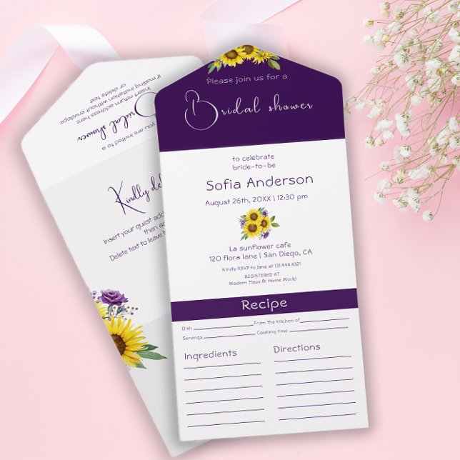 Sonnenblumen lila Blüte Alles in einer Hochzeit Ei All In One Einladung (Von Creator hochgeladen)