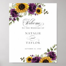 Sonnenblumen Lila Grüne Hochzeit Begrüßungszeichen Poster