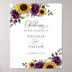 Sonnenblumen Lila Grüne Hochzeit Begrüßungszeichen Poster
