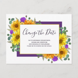 Sonnenblumen Lila Rose Hochzeit ändern das Datum Ankündigungspostkarte