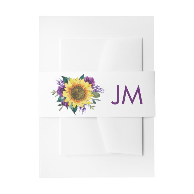 Sonnenblumen Lila Rose Hochzeit Monogramm Einladungsbanderole (Vorderseite Beispiel)