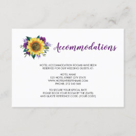 Sonnenblumen Lila Rose Hochzeitsunterkünfte Begleitkarte