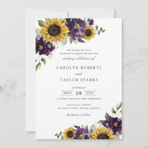 Sonnenblumen Lila Violett-Blume Grüne Hochzeit Einladung