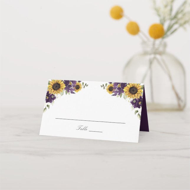 Sonnenblumen Lila Violett-Blume Hochzeit Platzkart Platzkarte (Vorderseite)