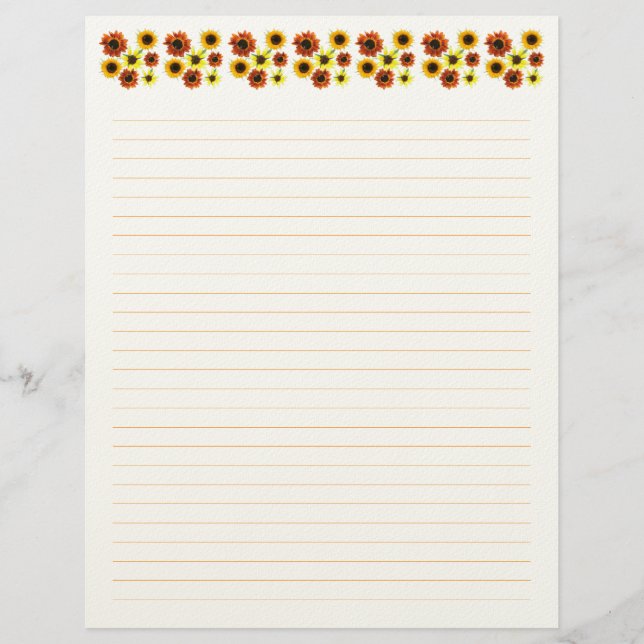 Sonnenblumen Liniiertes Schreibpapier (Vorderseite)