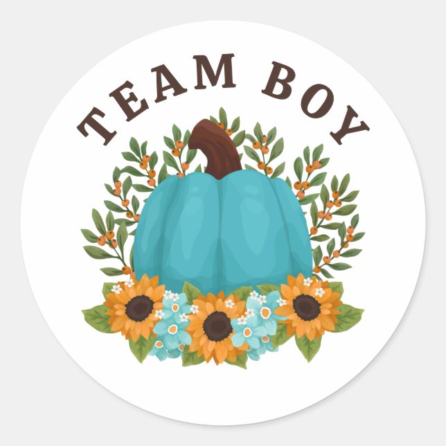 Sonnenblumen Little Pumpkin Gender Reveal Team Boy Runder Aufkleber (Vorderseite)