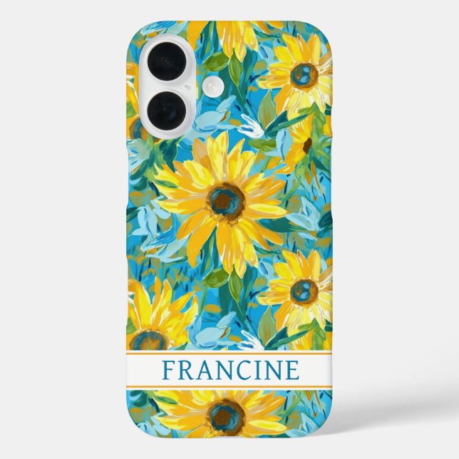 Sonnenblumen-Malerei monogrammiert iPhone 16 Hülle (Rückseite)