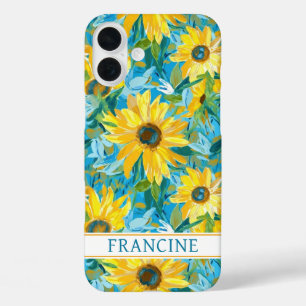 Sonnenblumen-Malerei monogrammiert iPhone 16 Plus Hülle