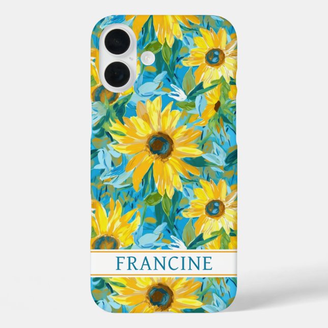 Sonnenblumen-Malerei monogrammiert iPhone 16 Plus Hülle (Rückseite)