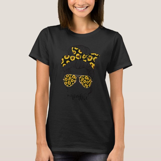 Sonnenblumen Mama Leben Mama Skull Bun Haare Sonne T-Shirt (Vorderseite)