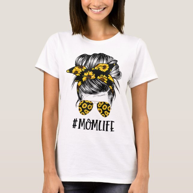Sonnenblumen Mama Leben Mama Skull Bun Haare Sonne T-Shirt (Vorderseite)