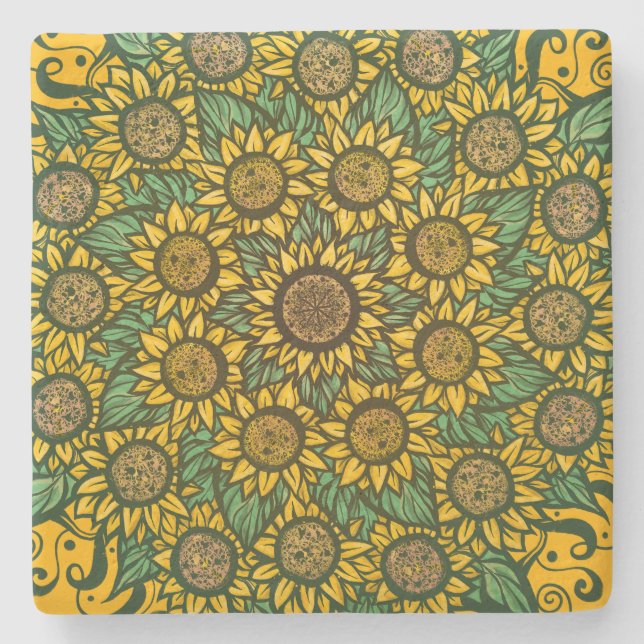 Sonnenblumen Mandala Nature Lover Sonnenblumen Blu Steinuntersetzer (Vorderseite)