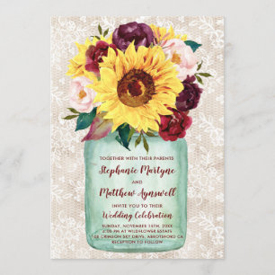 Sonnenblumen Mason Jar Burgundy Blumenzange Hochze Einladung
