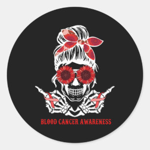 Sonnenblumen Messy Bun Skull Red Ribbon Blutkrebs Runder Aufkleber