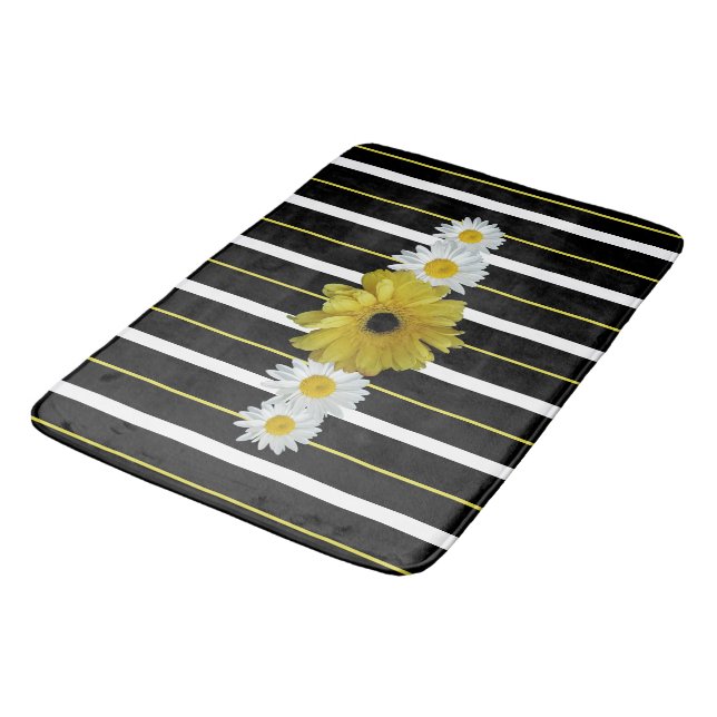 Sonnenblumen, Milchstränge und Streifen Badematte (Schrägansicht)