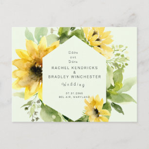 Sonnenblumen-Minz-Hochzeit-Rettet-unser-Datum Ankündigungspostkarte