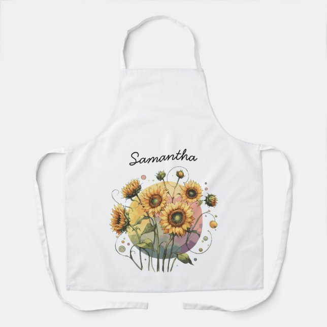 Sonnenblumen mit anpassbarem Namen Schürze (Vorderseite)