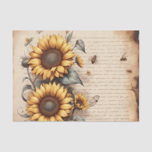 Sonnenblumen mit Bienen und Schmetterlingen Seidenpapier (Vorderseite)