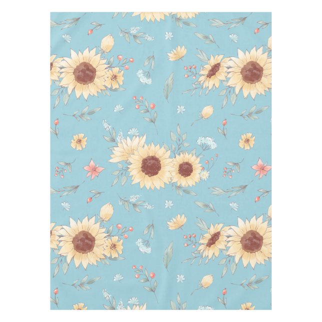Sonnenblumen mit blauem Hintergrund Tischdecke (Vorderseite)