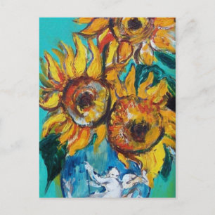 SONNENBLUMEN MIT CAT-Detail Postkarte