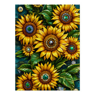 Sonnenblumen mit Edelsteinverzierungen darstellen Poster