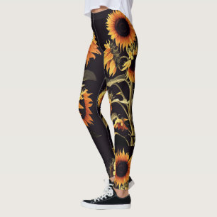 SONNENBLUMEN MIT GRÜNEN BLÄTTER IN SCHWARZ LEGGINGS